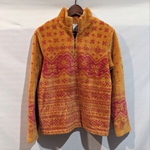 Vintage Talbots Pink and Orange Printed Fuzzy Quarter Zip Sweater Size Small